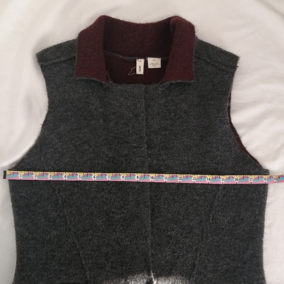 Anthropologie Moth Morris Wool Sleeveless Duster Vest Gray Maroon XS/S - Picture 16 of 17